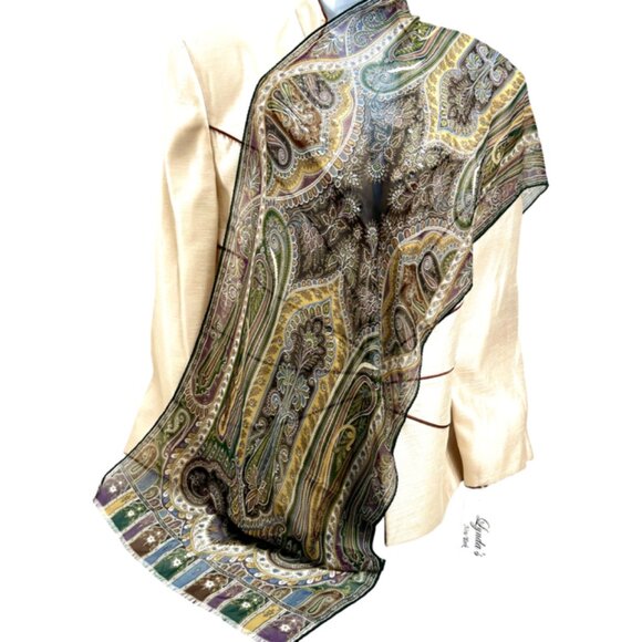 #37  Vintage  ETRO scarf is a luxurious piece made of 100% silk chiffon 56"x17" - Picture 1 of 11
